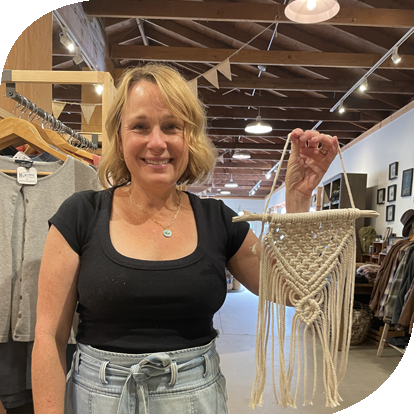 workshop attendee with her finished piece.
