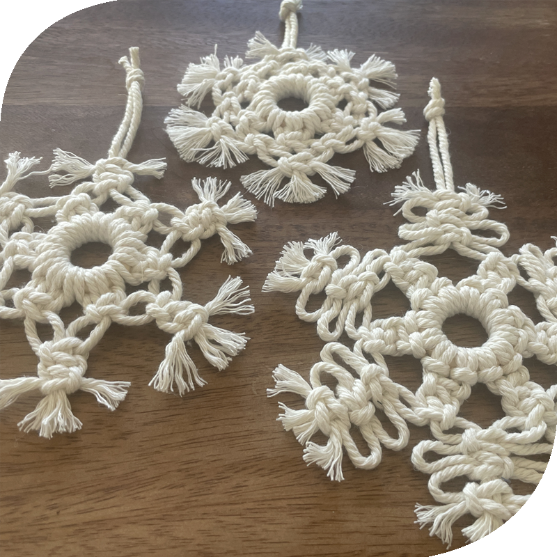 Macrame snowflake ornament option for a private workshop