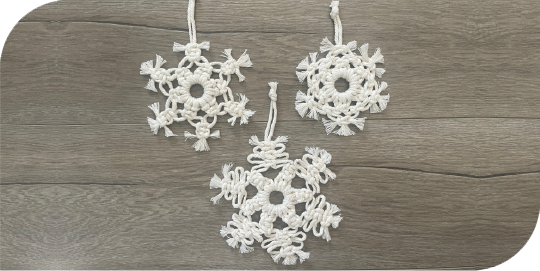 Macrame snowflake workshop, three designs