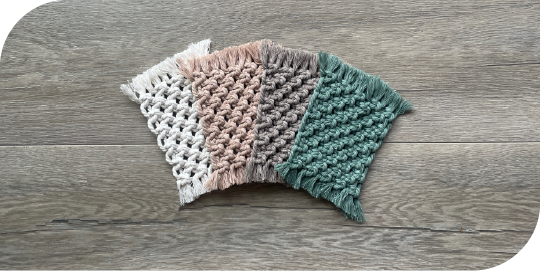 Macrame mug rug s in neutral coastal colors